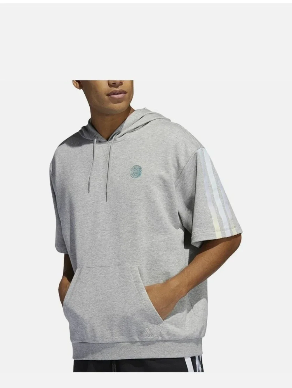 Adidas Mens Donovan Mitchell Short Sleeve Hoodie with Pastel Shoulder Stripes XL